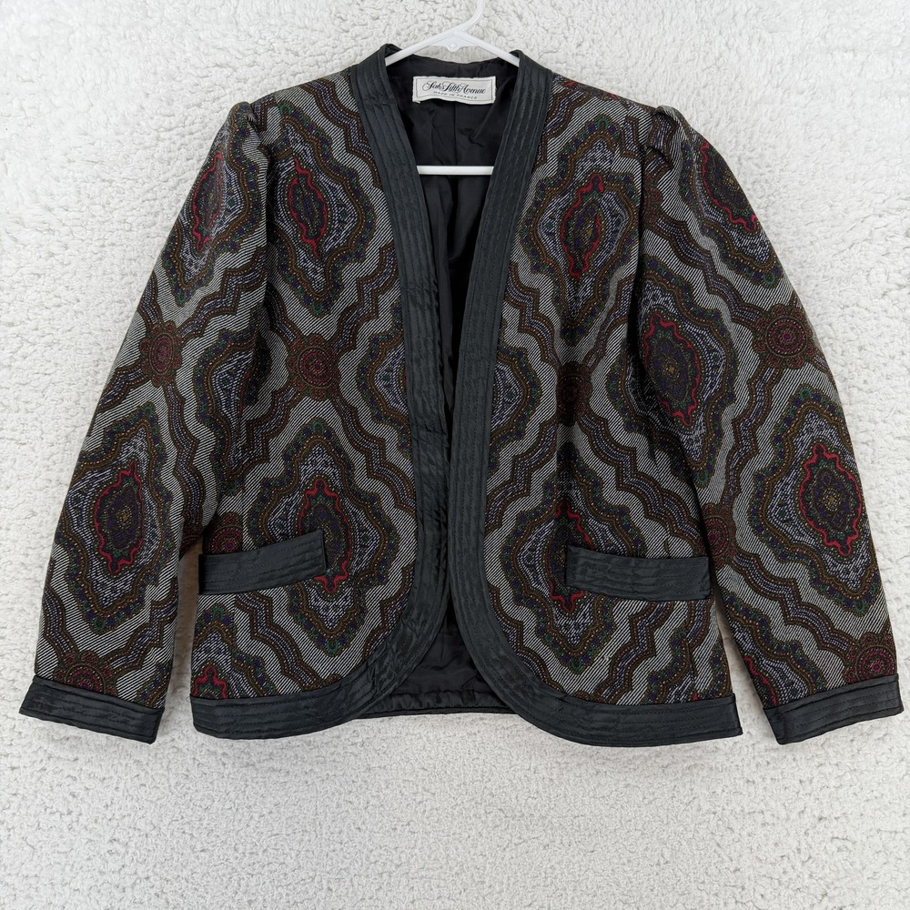 Saks Fifth Avenue Jacket Womens 42 Multicolor Wool Paisley Open Cardigan France